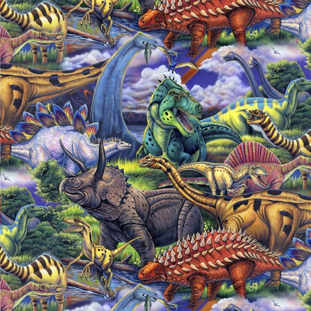 Dinosaurs Roam Cotton Fabric | By the Yard | Sewing and Crafting | 44 inches wide